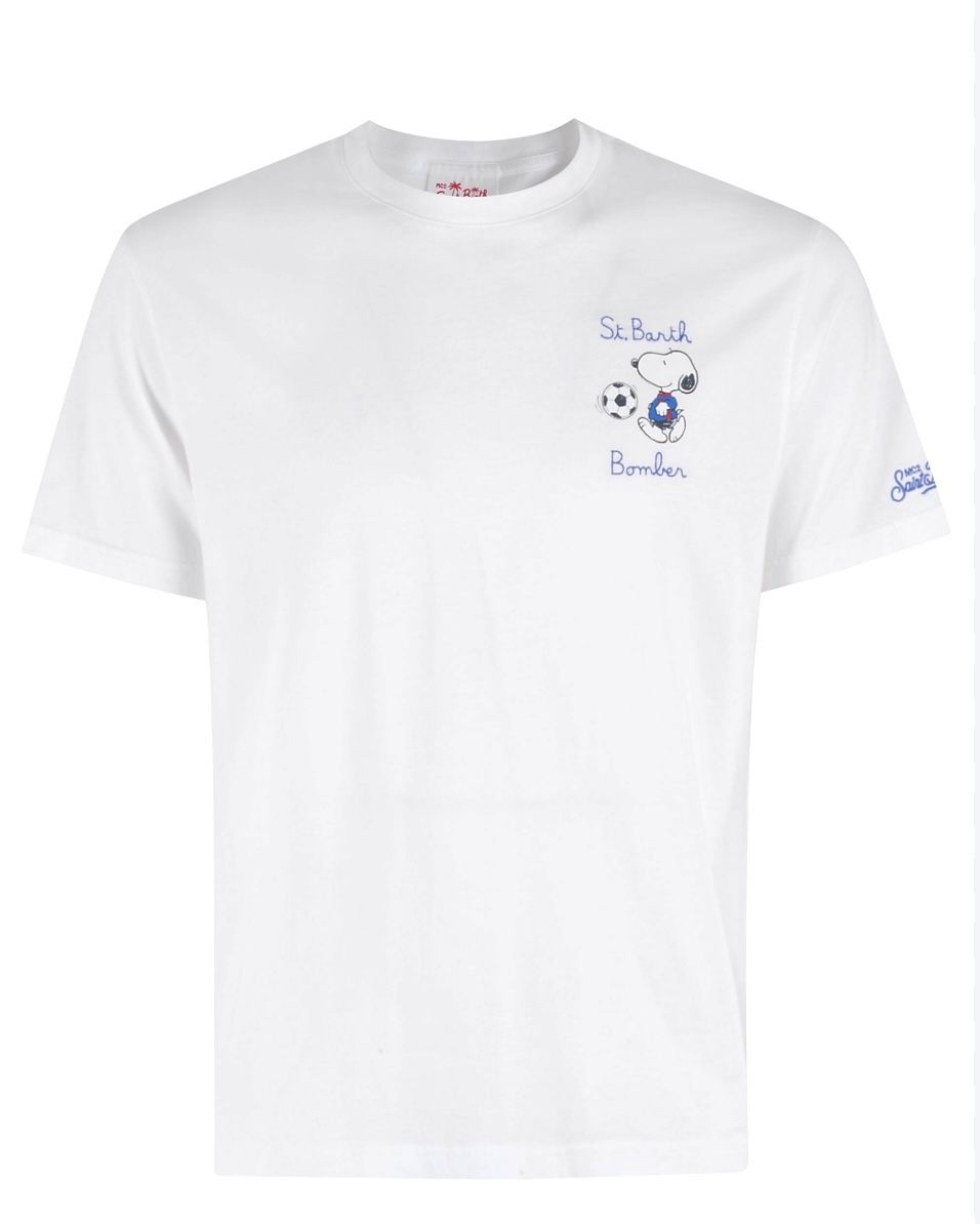 Tshirt in cotone organico stampa e ricamo frontale. Col. Bianco