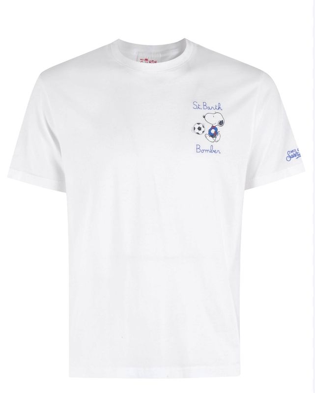 Tshirt in cotone organico stampa e ricamo frontale. Col. Bianco