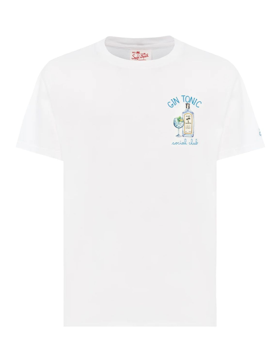 Tshirt in cotone organico stampa e ricamo frontale Cocktail . Col. Bianco