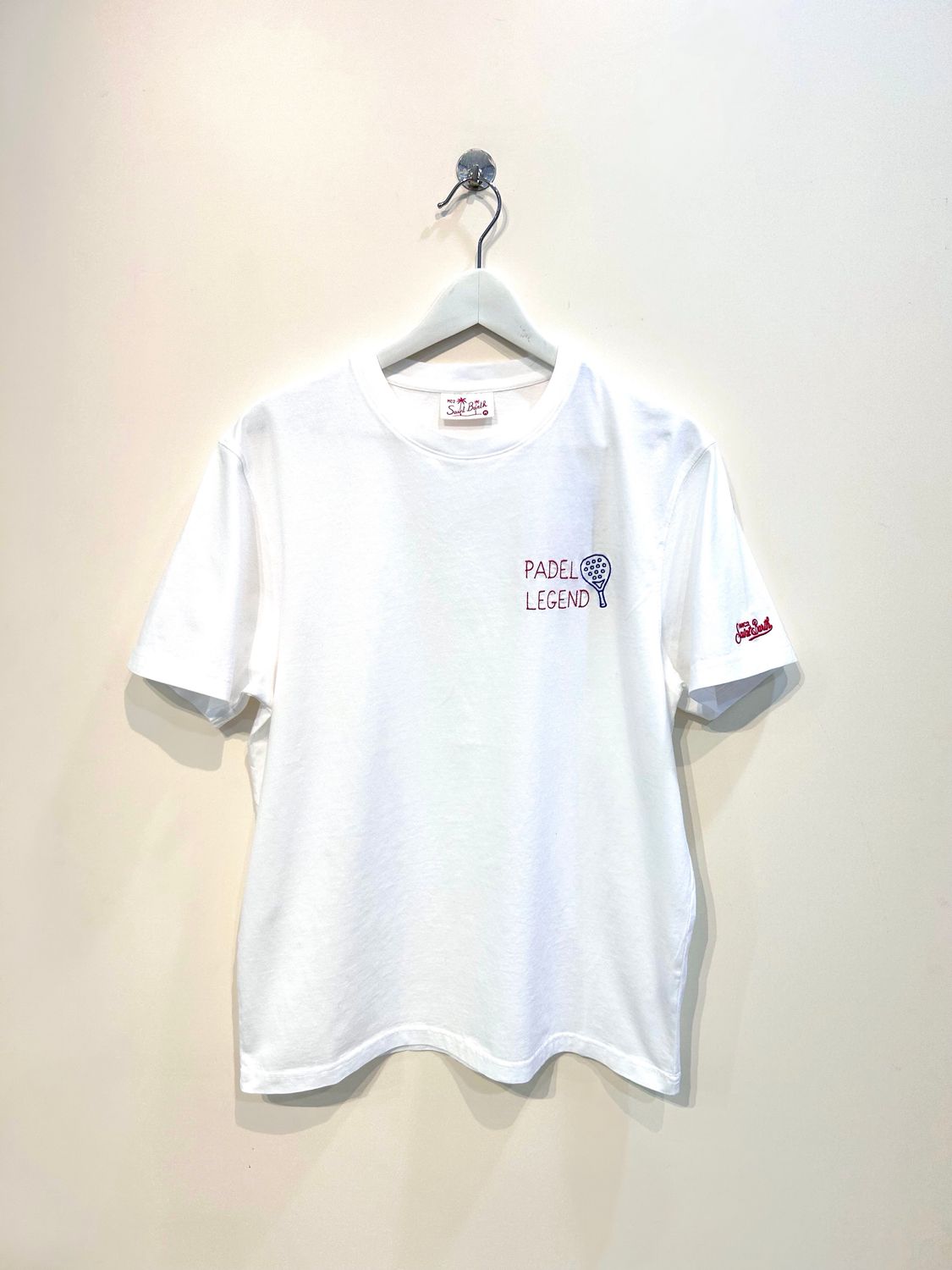 Tshirt in cotone organico ricamo frontale Padel. Col. Bianco