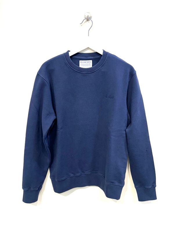 Felpa girocollo in cotone sgarzato. Col. Navy