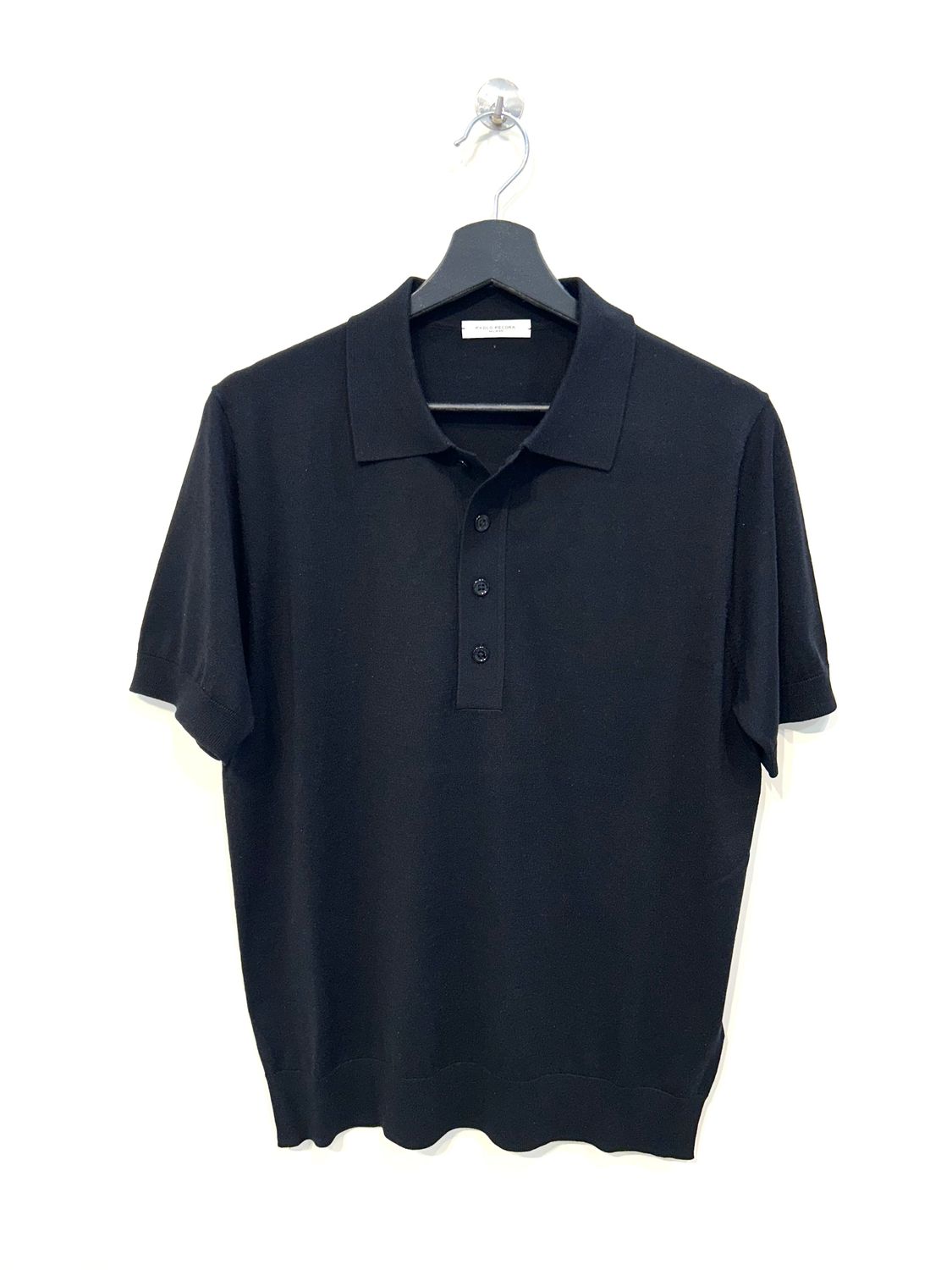 Polo in maglia calata in seta e cotone. Col. Nero