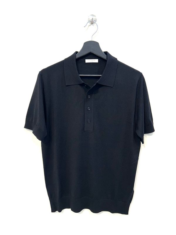 Polo in maglia calata in seta e cotone. Col. Nero