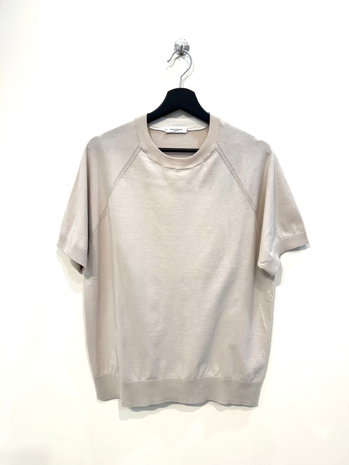Tshirt in maglia calata in cotone. Col. Gesso