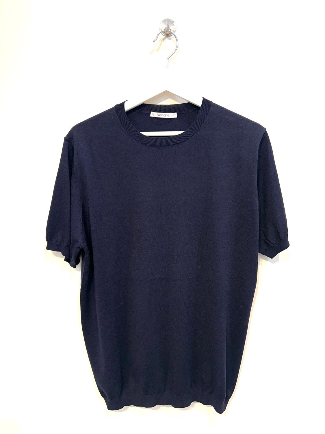 KANGRA Maglia girocollo a manica corta in seta e cotone. Col. Bleu Navy