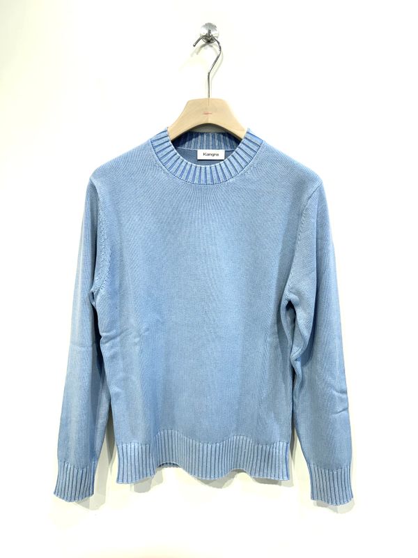 Maglia girocollo in cotone trattamento tintura faded. Col. Azzurro