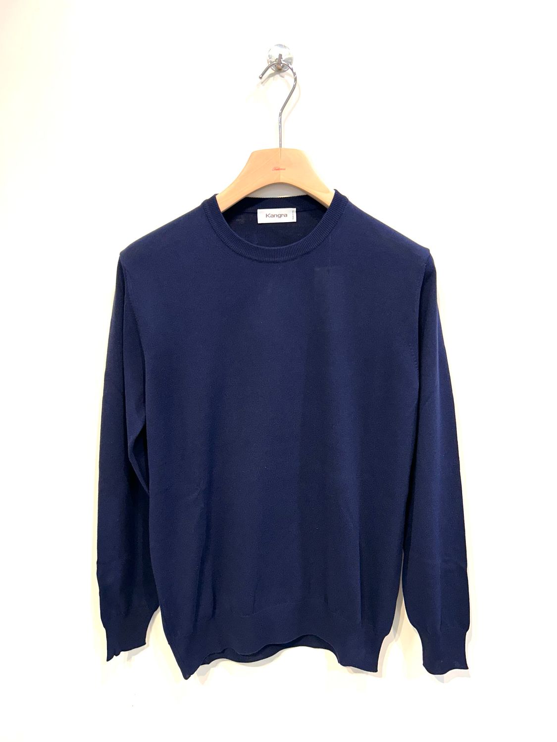 Maglia girocollo calata in cotone rasato. Col. Blu Navy