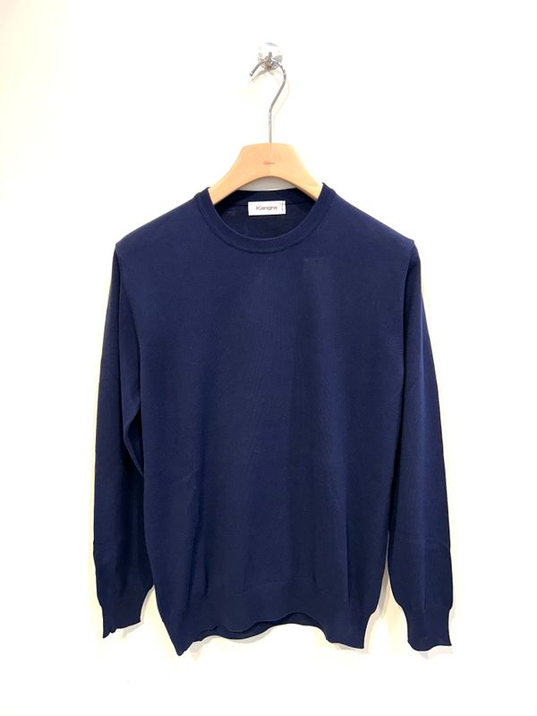 Maglia girocollo calata in cotone rasato. Col. Blu Navy