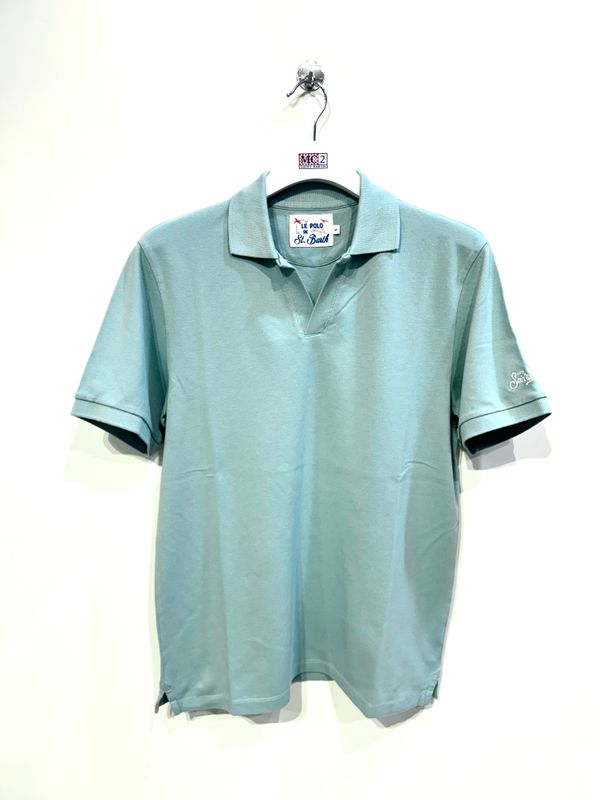 Polo derby in piquet di cotone leggero. Col. Acqua