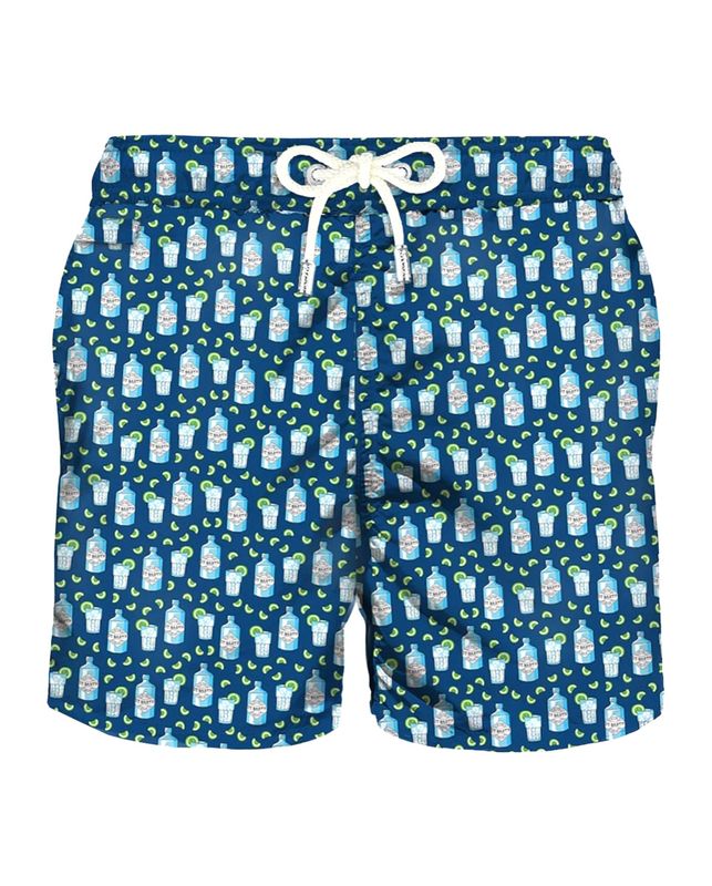 Boxer mare in nylon light stampato cocktail. Col. Bleu