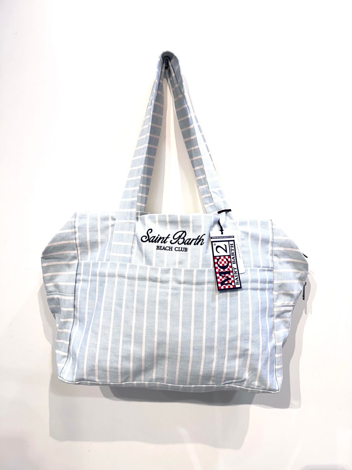 Weekend Bag rigata in canvas di cotone. Col. Azzurro