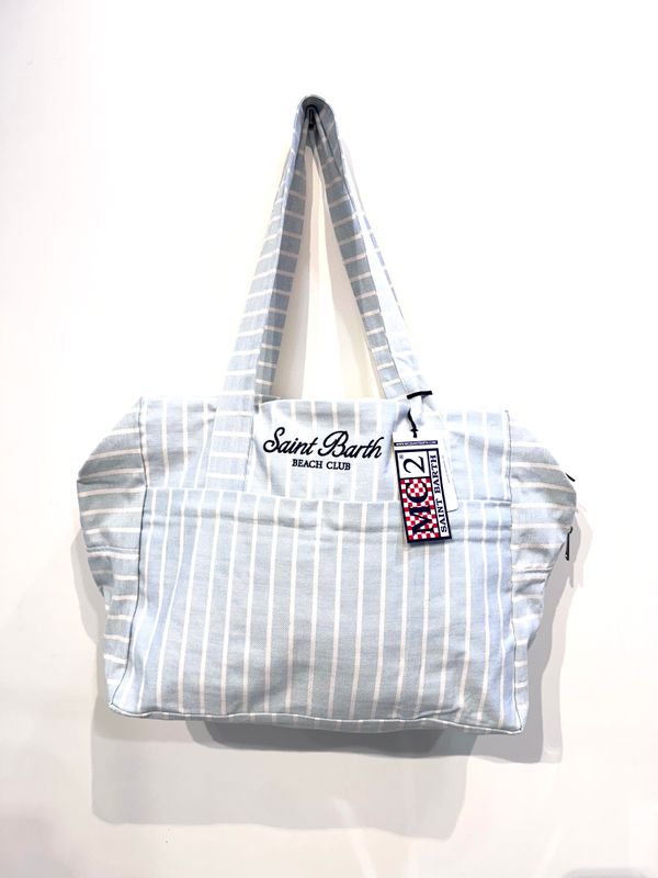 Weekend Bag rigata in canvas di cotone. Col. Azzurro