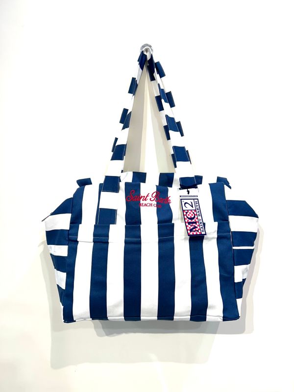 Weekend Bag rigata in canvas di cotone. Col. Bianco - Blu