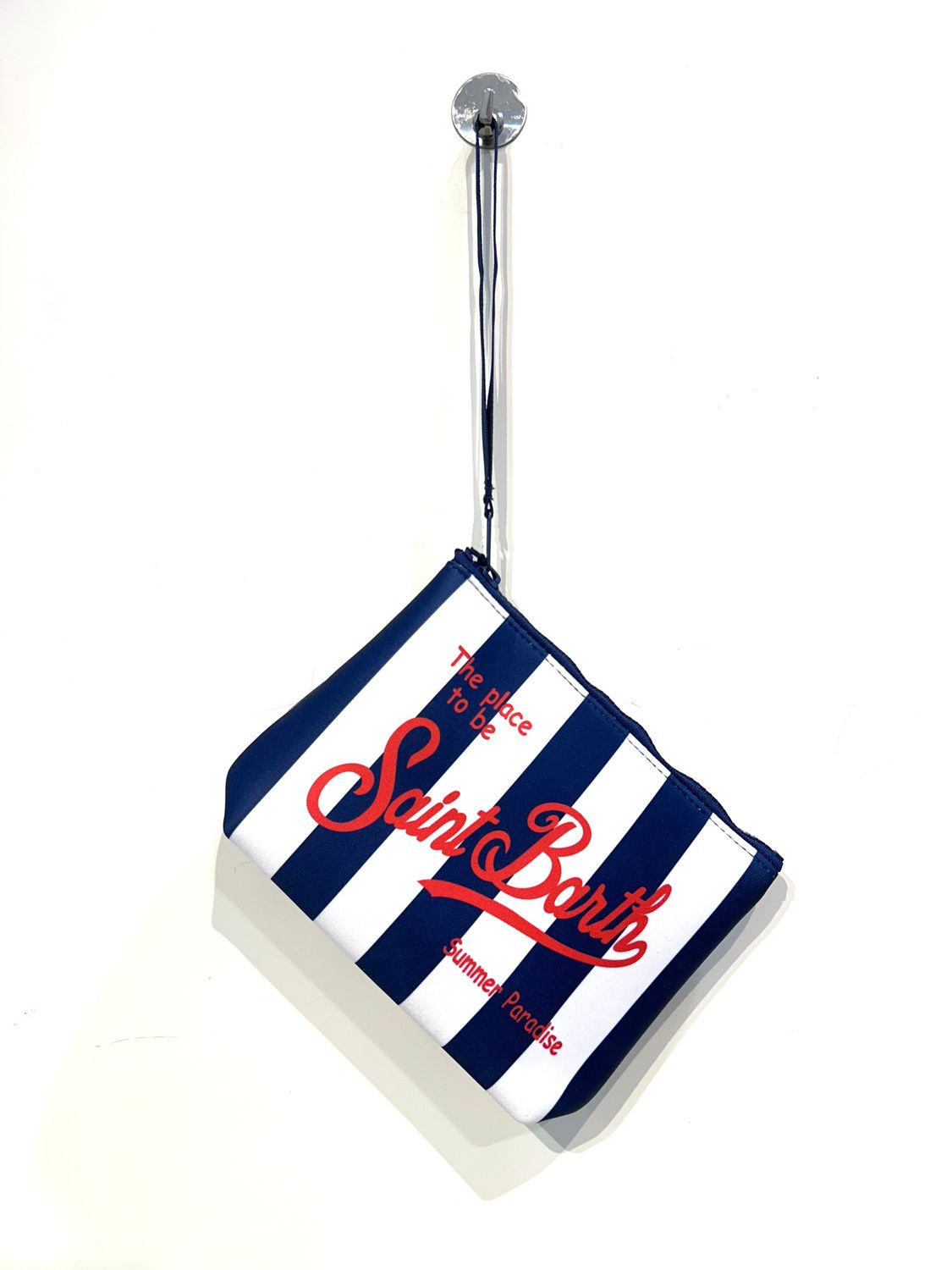 Pochette in neoprene stampa rigata. Col. Bianco- blu