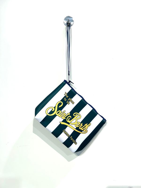 Pochette in neoprene stampa rigata. Col. Bianco- Verdone
