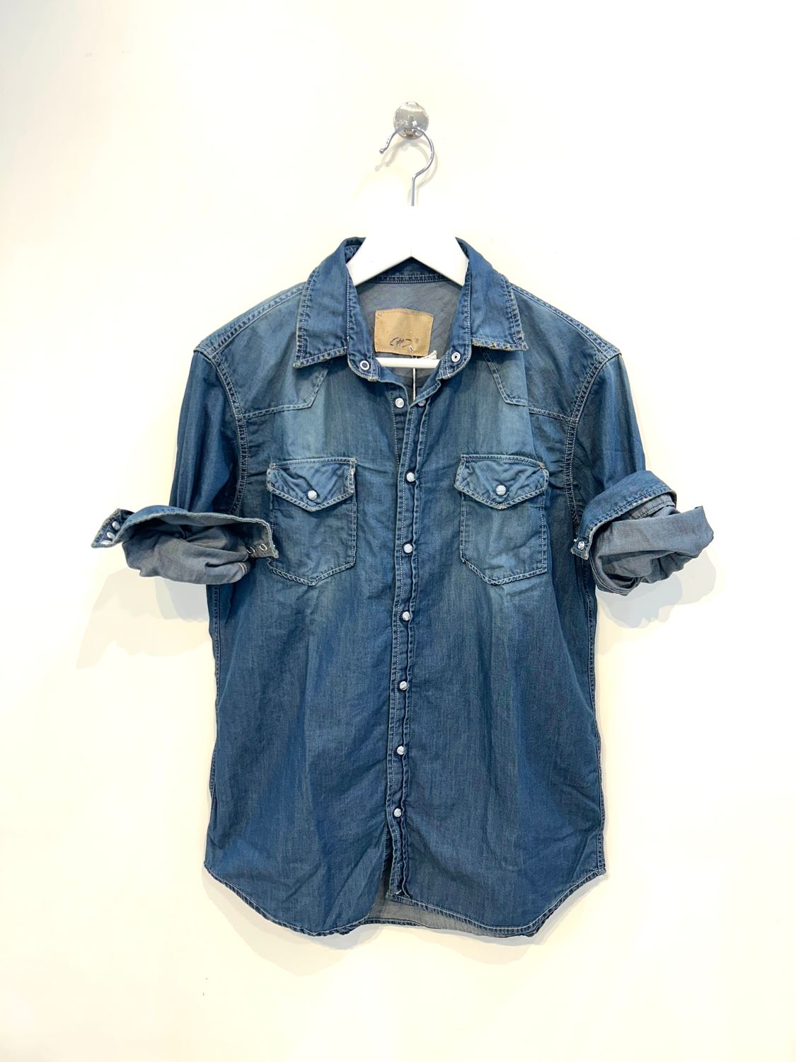 Camicia texana in jeans effetto vintage. Col. Bleu Scuro #65