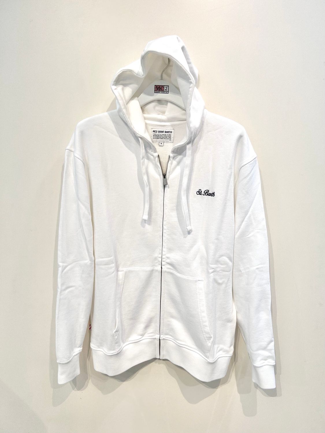 Felpa in cotone sgarzato con cappuccio full zip. Col. Bianco