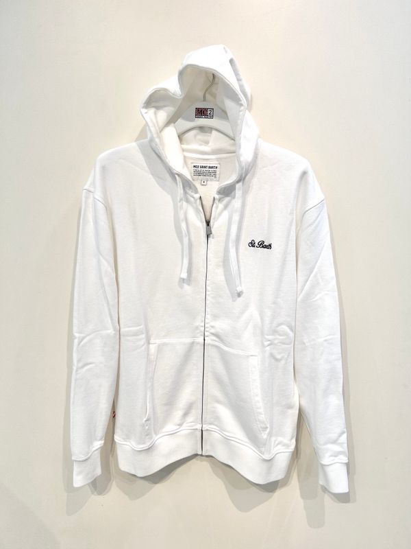Felpa in cotone sgarzato con cappuccio full zip. Col. Bianco