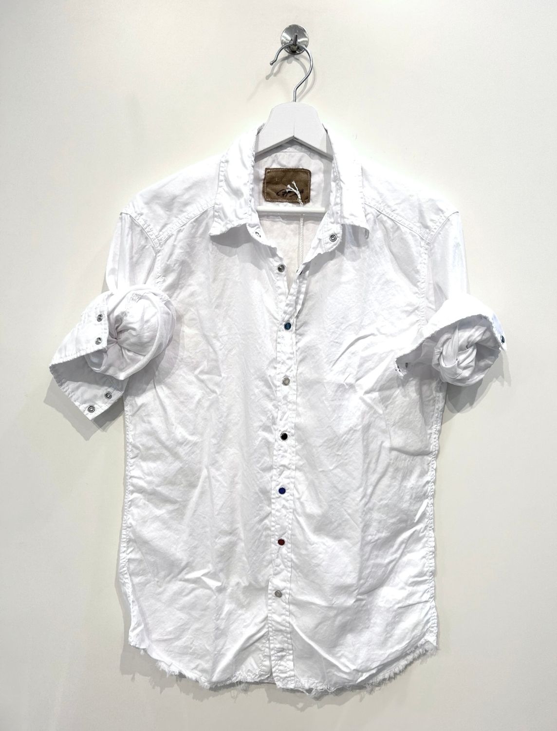 Camicia Texana in twill di cotone leggero con automatici colorati Col. Bianco