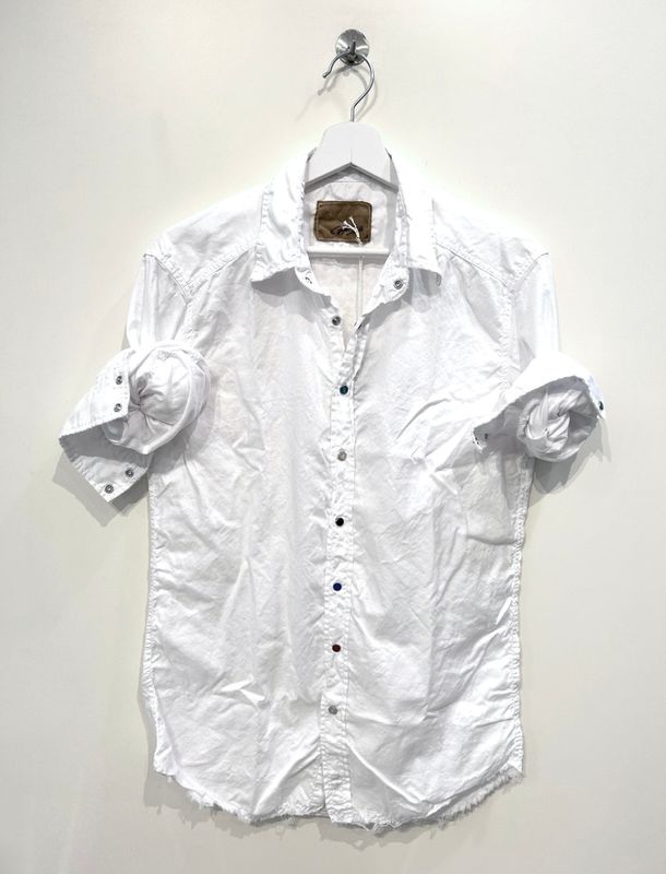 Camicia Texana in twill di cotone leggero con automatici colorati Col. Bianco