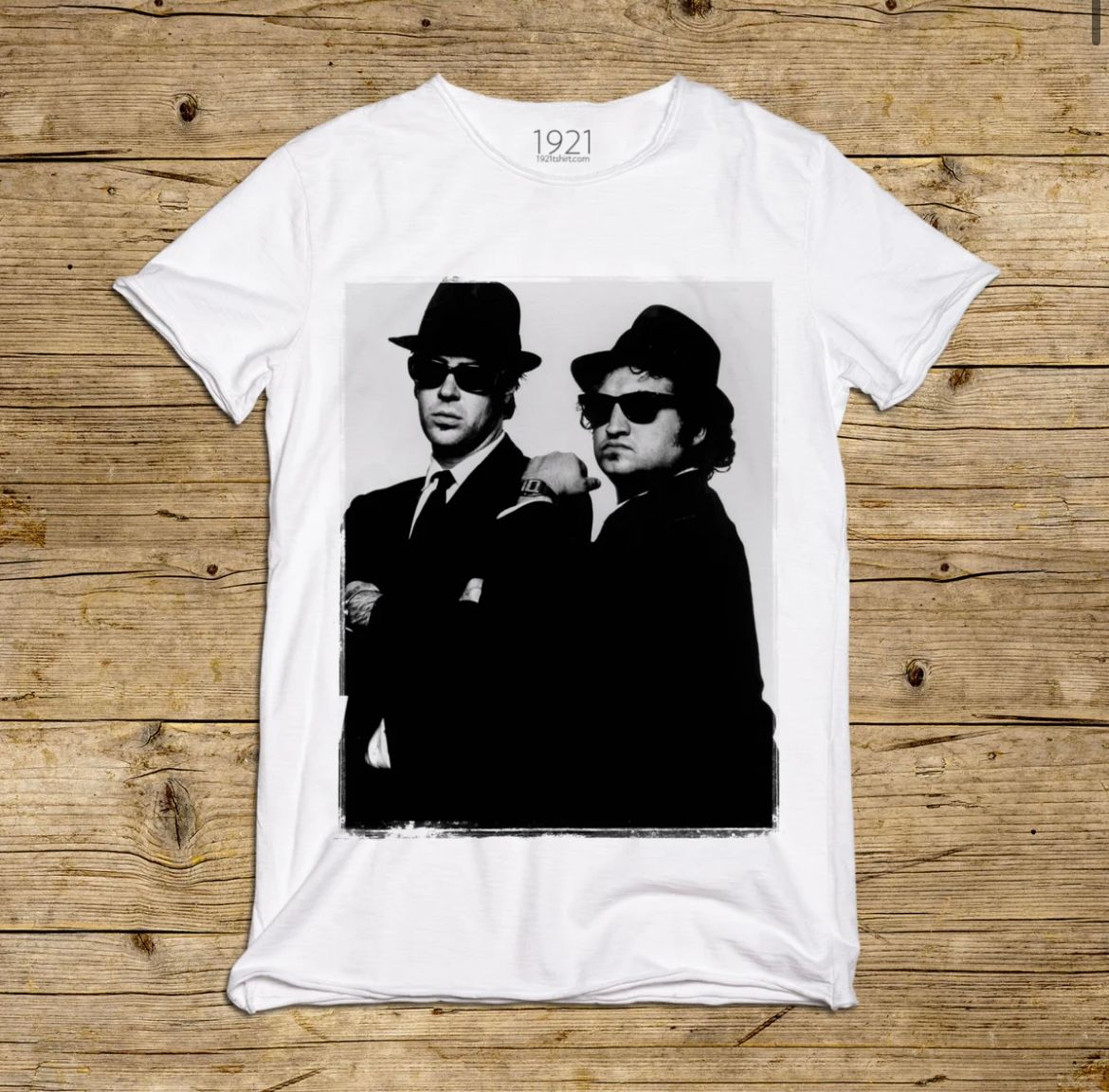 Tshirt in cotone stampa The Blues Brothers. Col. Bianco