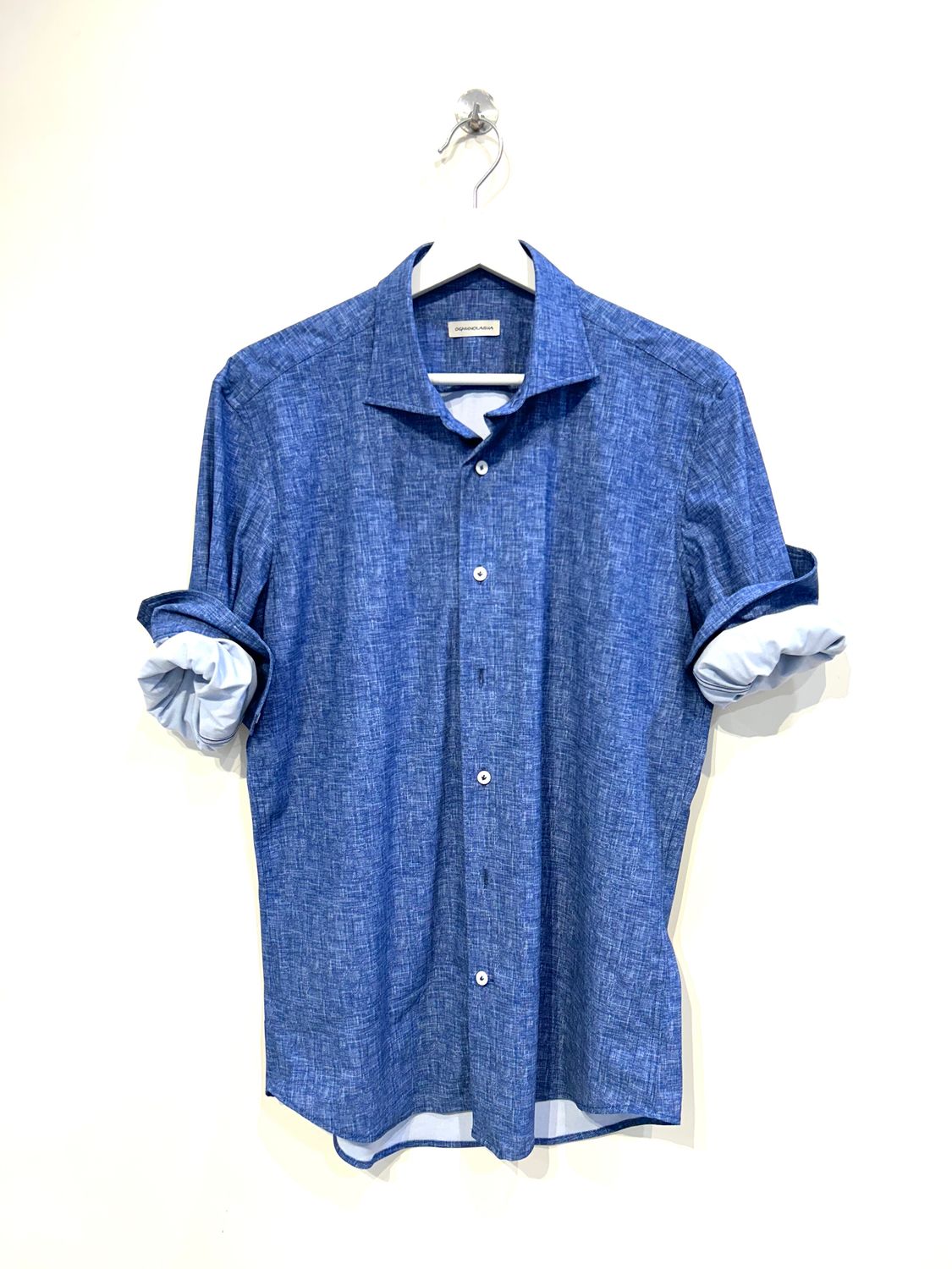 Camicia tessuto active no stiro, micro fantasia. Col. Indaco