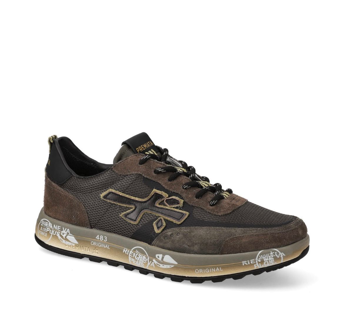 Sneaker trimateriale nylon, suede e pelle, fondo micro light. Col. Verde Militare