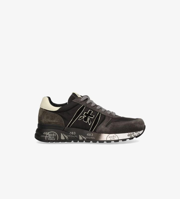 Sneaker trimateriale nylon, suede e pelle, suola in degrade’. Col. Canna di fucile