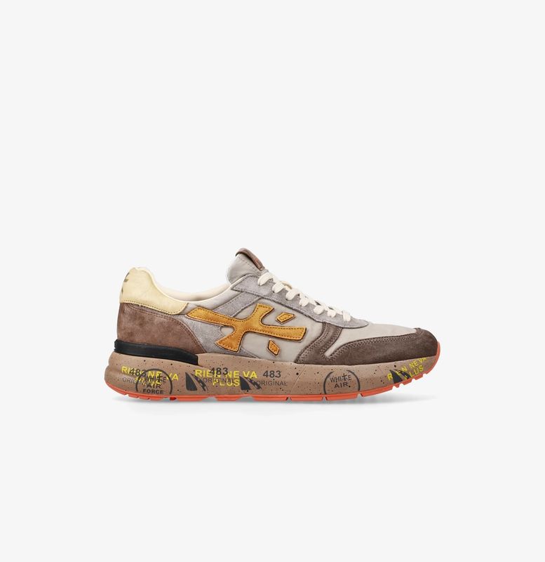 Sneaker trimateriale nylon, suede e pelle effetto vintage, suola in tono colorata. Col. Grigio / Tortora / Ruggine