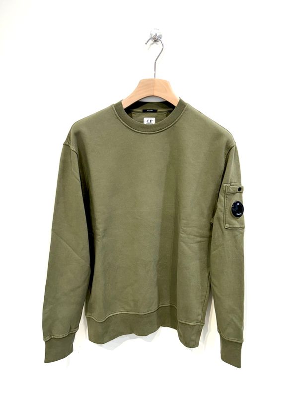 Felpa girocollo in fleece garzato e smerigliato, tintura dyed. Col. Verde Oliva