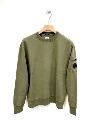 Felpa girocollo in fleece garzato e smerigliato, tintura dyed. Col. Verde Oliva