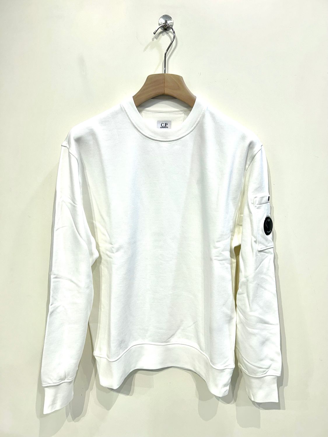 Felpa girocollo fleece garzata e smerigliata. Col. Bianco