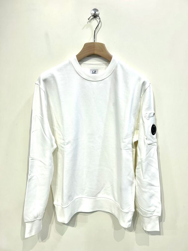 Felpa girocollo fleece garzata e smerigliata. Col. Bianco