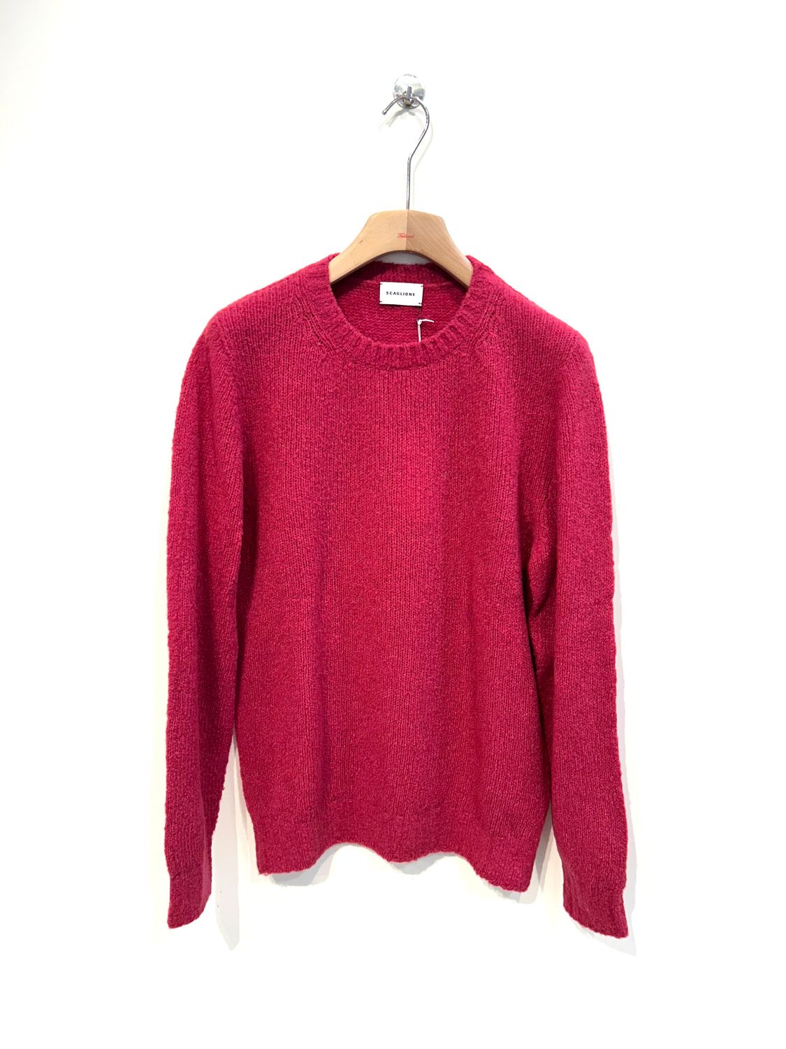Maglia Girocollo in lana e cashmere riciclato effetto  &quot; puffed &quot; . Col.  Fragola