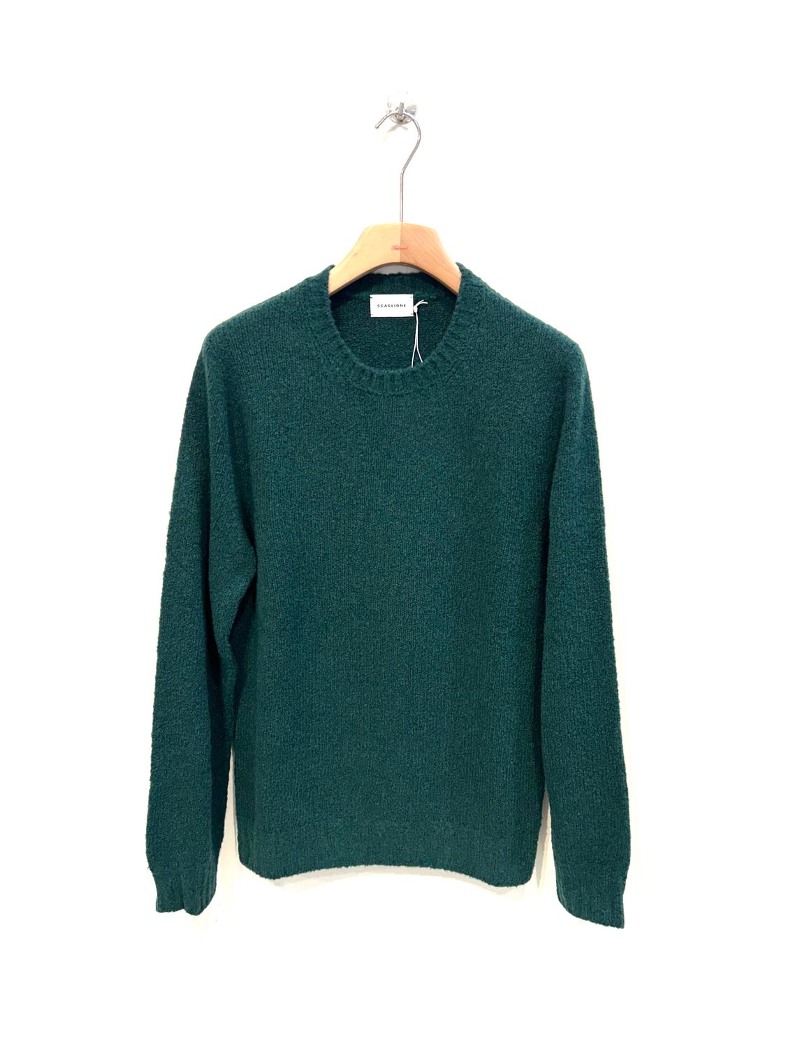 Maglia Girocollo in lana e cashmere riciclato effetto  &quot; puffed &quot; . Col.  Sottobosco