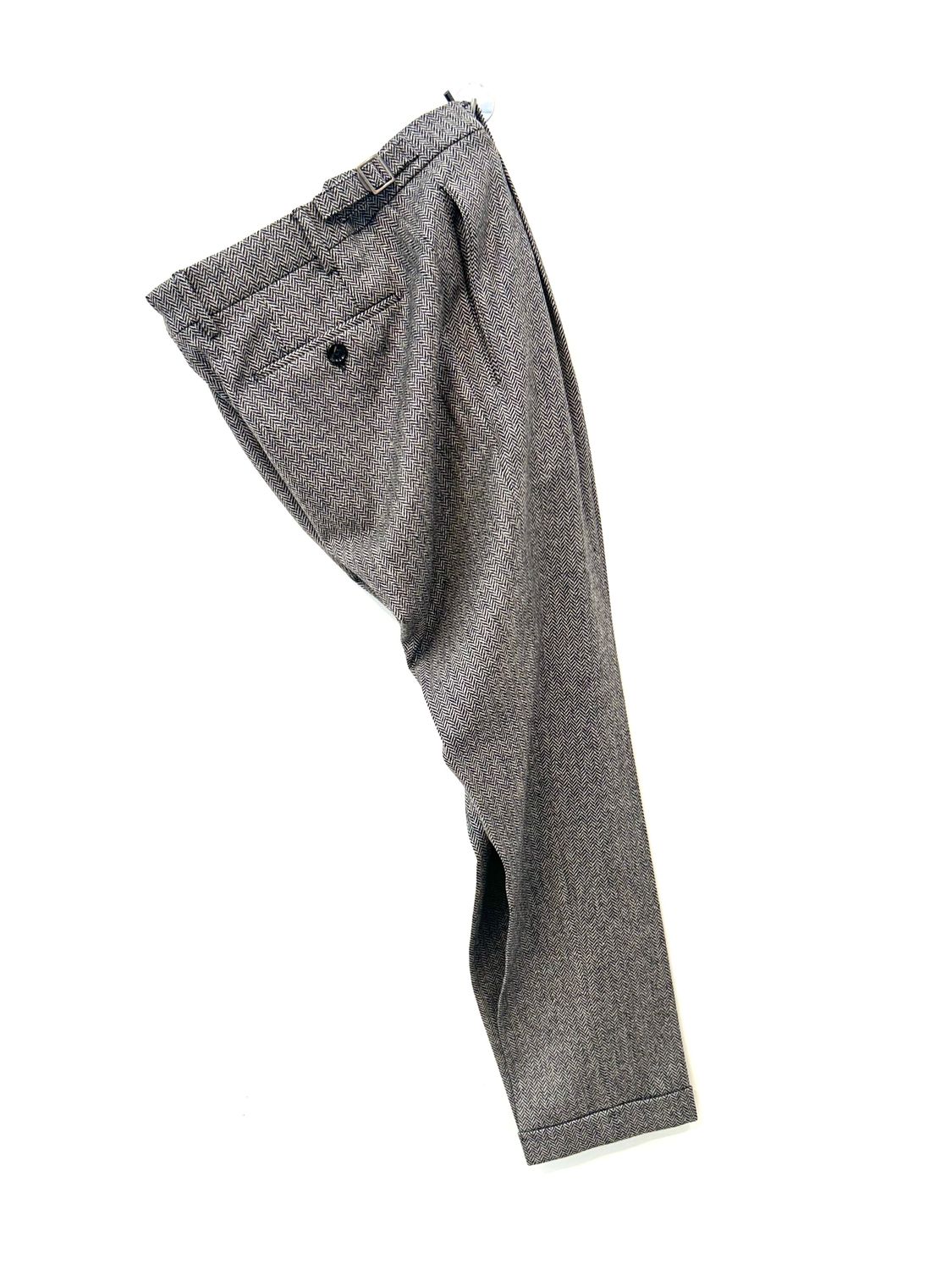 BERWICH Pantalone spinato in pura lana con pence e laccetto. Col. Beige / Nero