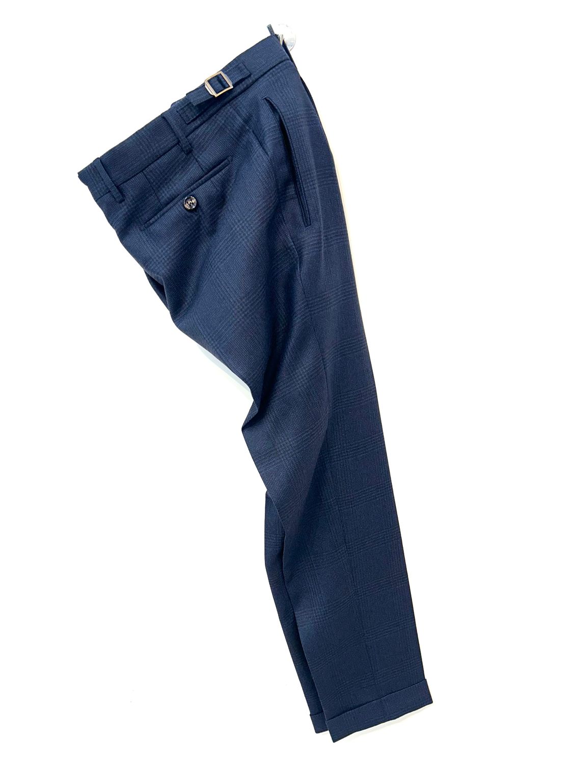 Pantalone in galles in pura lana con pence e laccetti. Col. Blu Notte