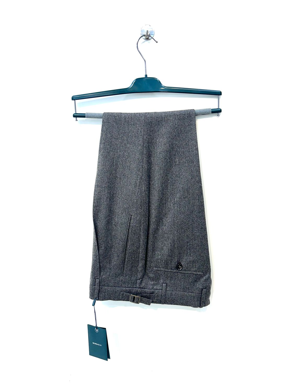 Pantalone in pura lana con pence e laccetti. Col. Grigio mélange
