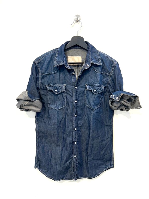 #65 Camicia texana jeans effetto vintage. Col. Blu scuro