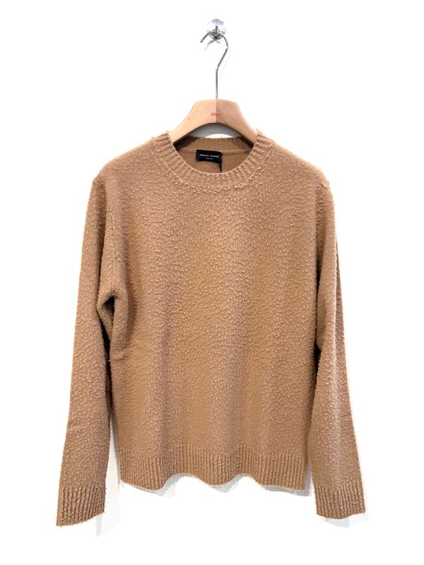 Maglia girocollo in lana merinos effetto Casentino. Col. Caramello