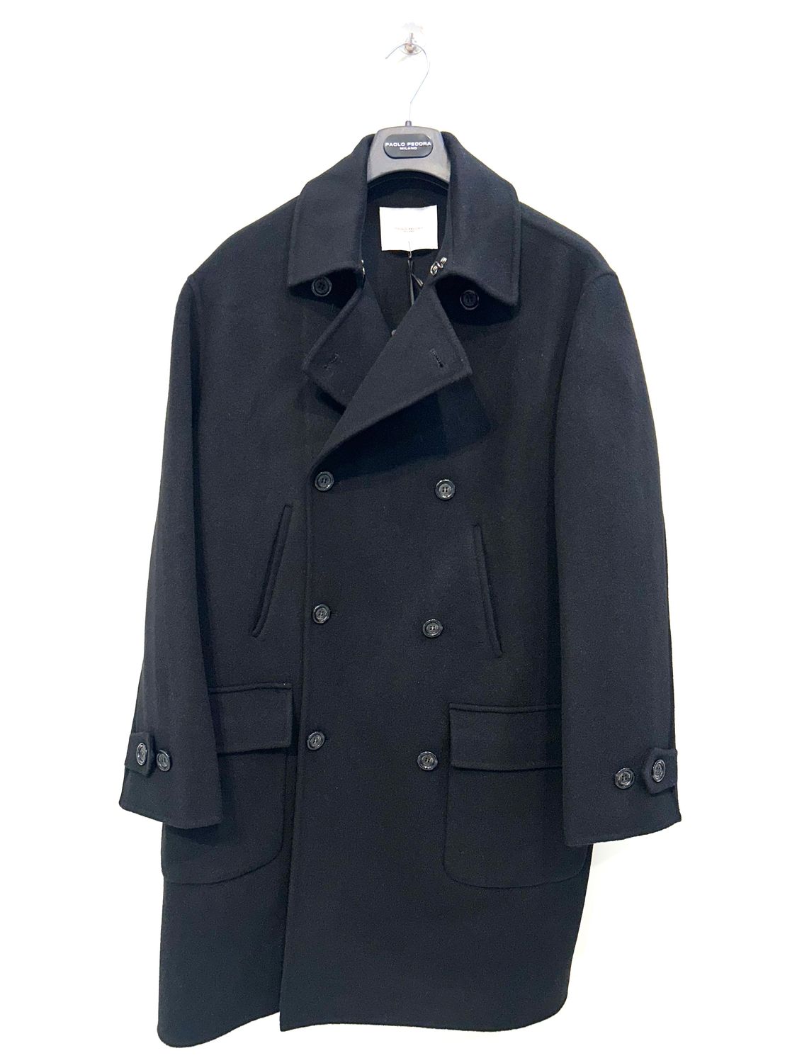 Cappotto doppio petto in pura lana, over fit. Col. Nero