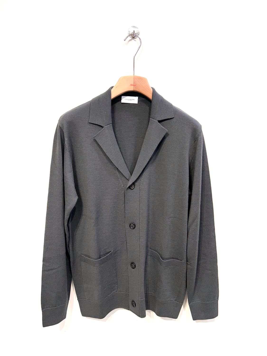 Cardigan blazer in lana merinos . Col. Piombo