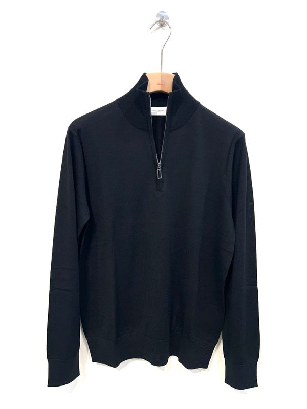 Maglia Mezza zip in lana merinos. Col. Nero