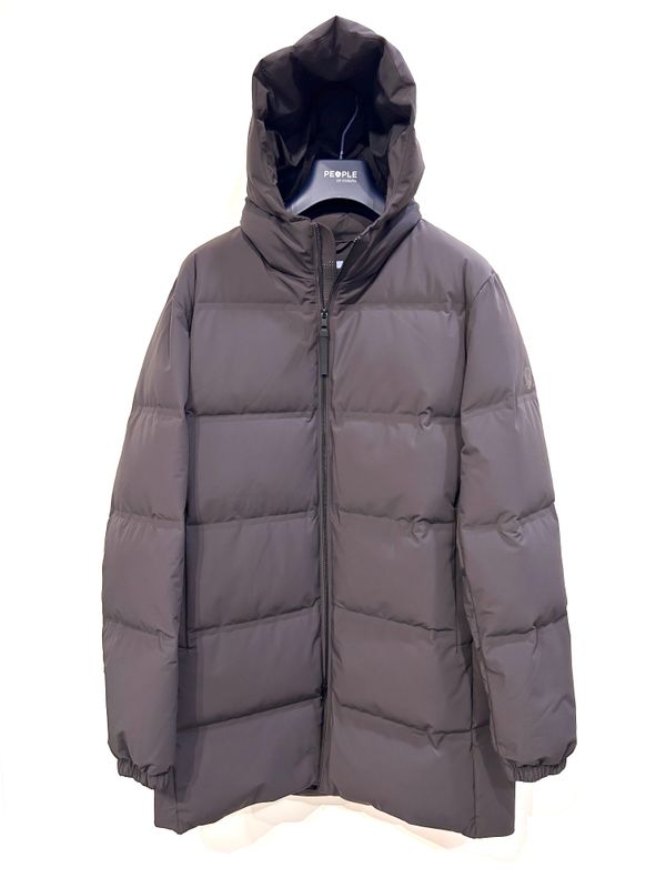 Piumino lungo trapuntato in nylon strech. Col. Canna di fucile