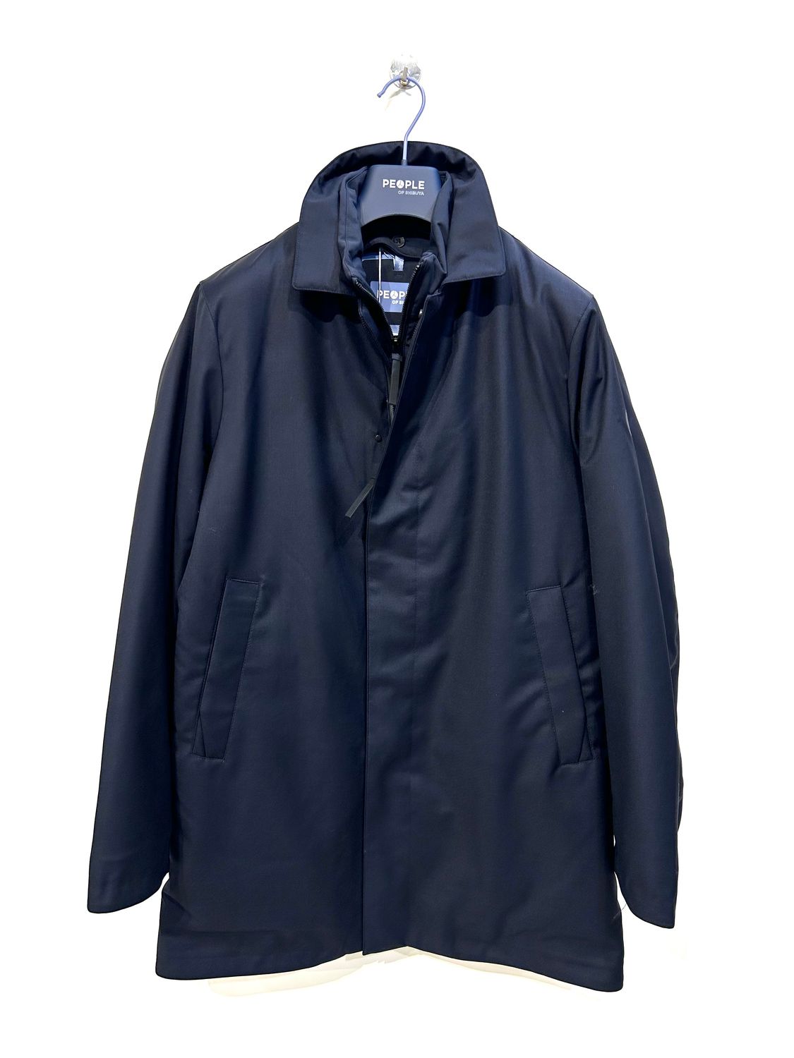 Trench in lana tecnica, collo camicia. Col. Bleu