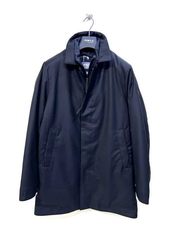 Trench in lana tecnica, collo camicia. Col. Bleu