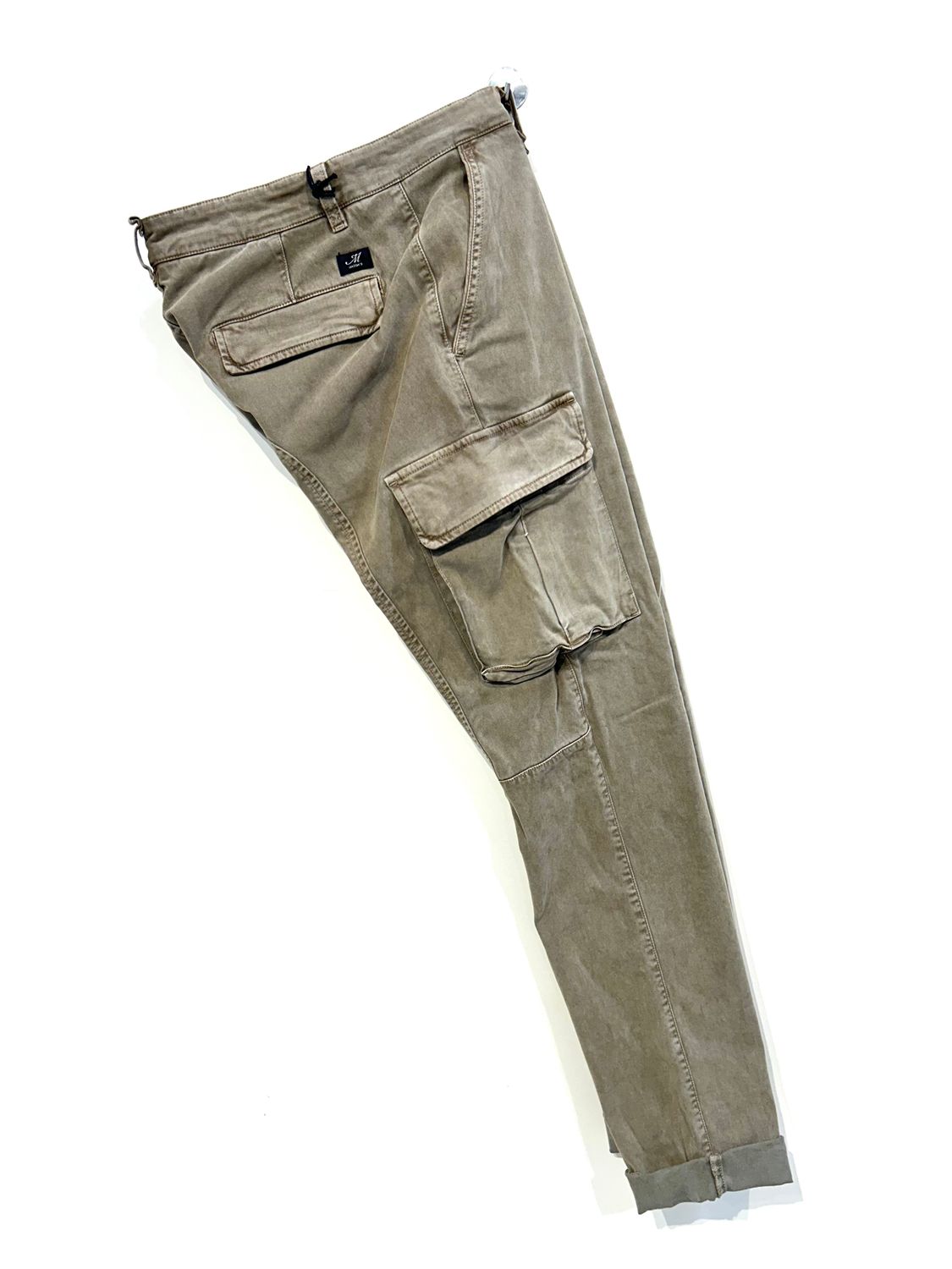 Pantacargo in gabardina di cotone marmorizzata supervintage. Col. Cachi