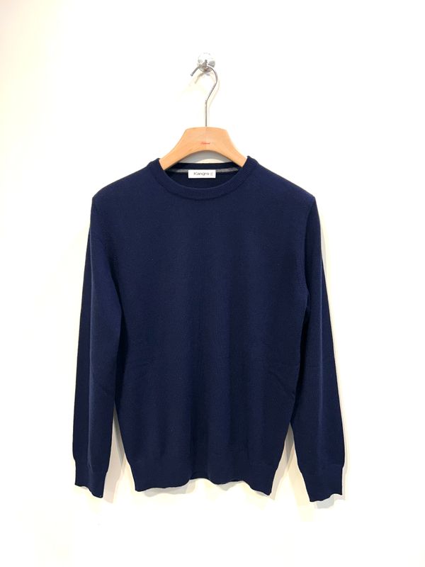 Maglia girocollo basica in lana e cachemire. Col. Bleu Navy