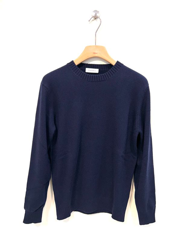 Maglia girocollo basica in lana e cachemire. Col. Blu Navy