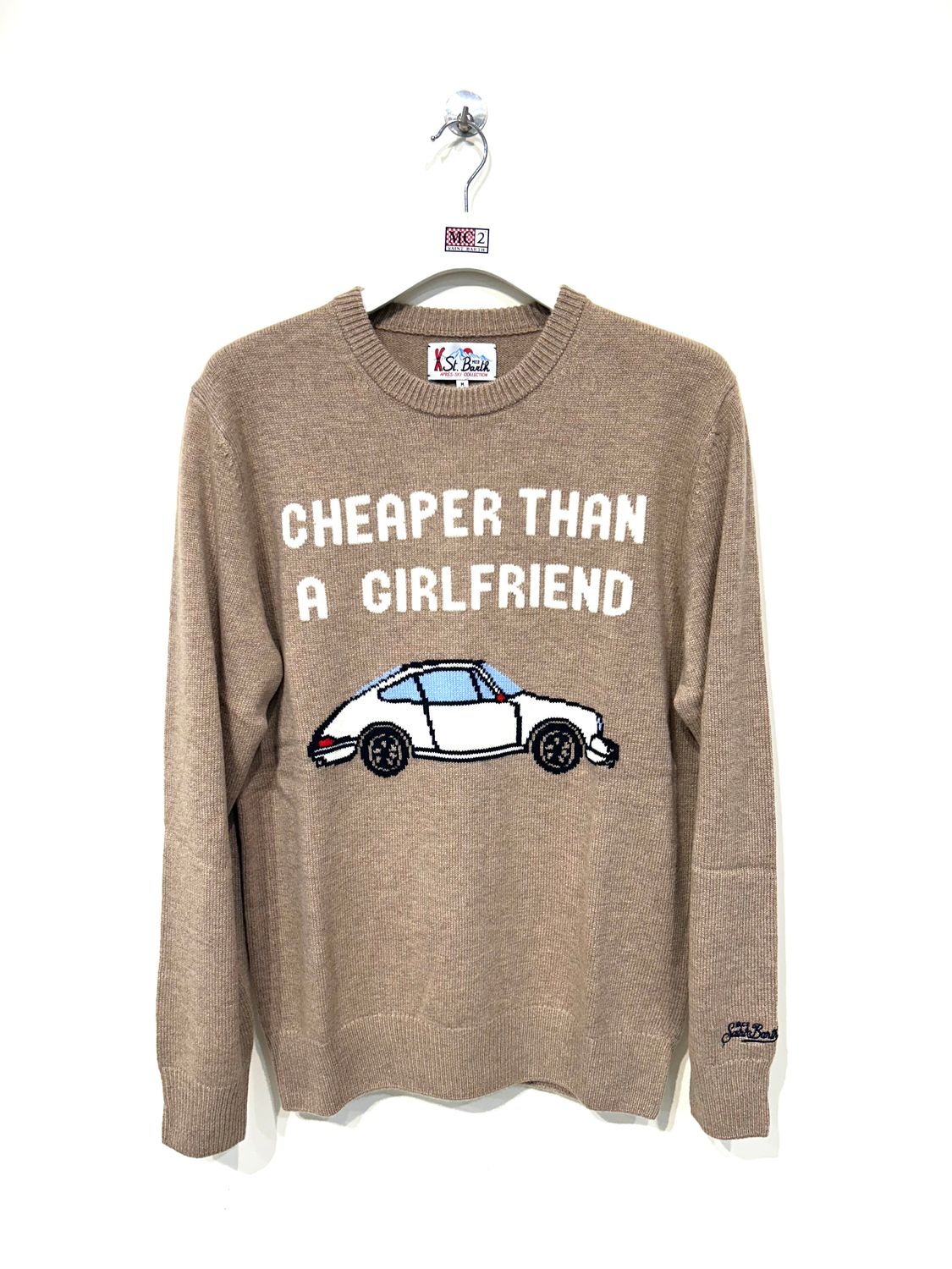 Maglia girocollo lana cashmere viscosa intarsio. Col. Naturale